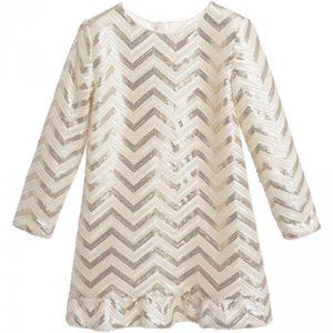 BILLIEBLUSH GIRLS IVORY & GOLD SEQUIN ZIGZAG LONG SLEEVE PARTY DRESS Size 8